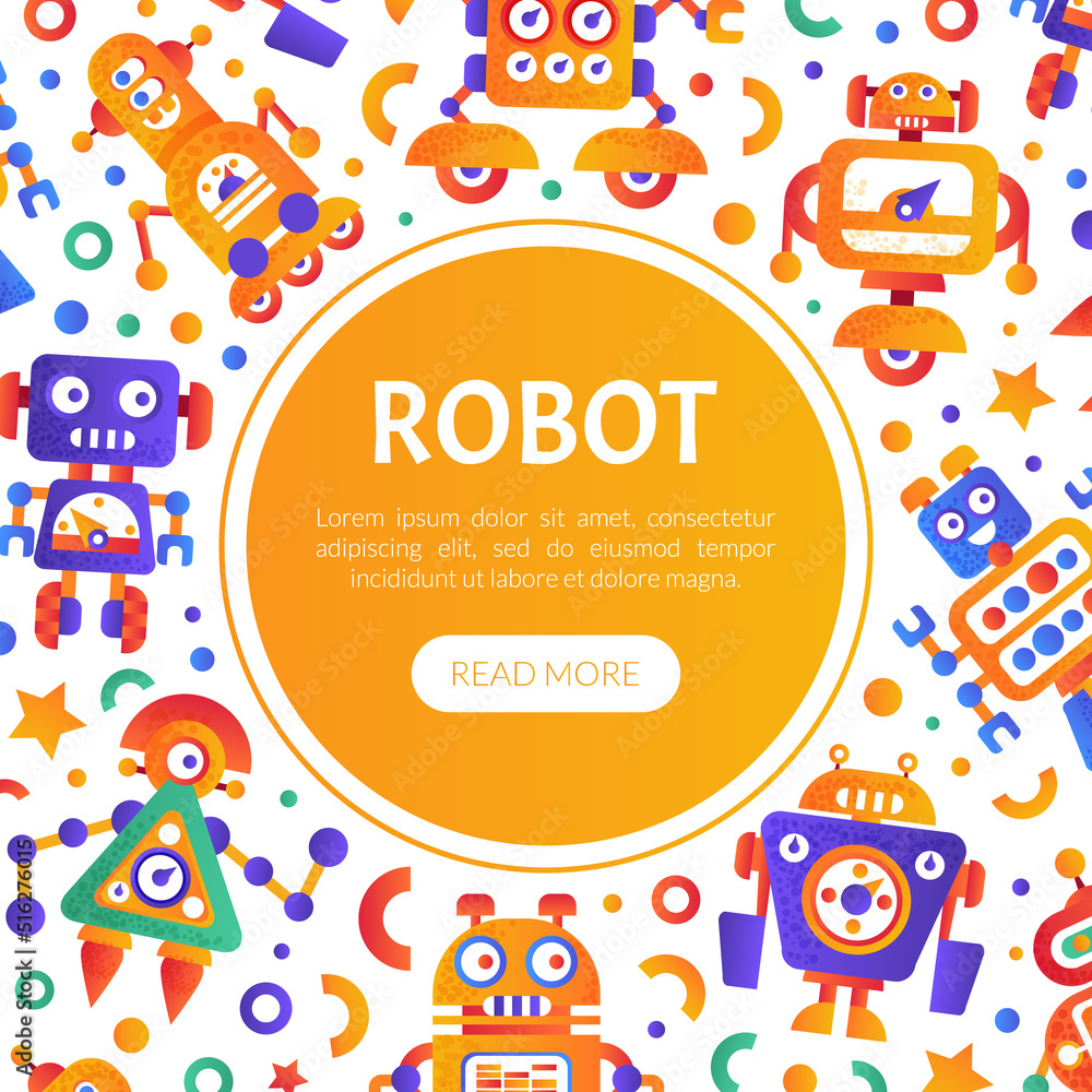 Wall mural robot design with futuristic modern bot and android vector template