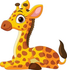 Cartoon funny little giraffe sitting © tigatelu