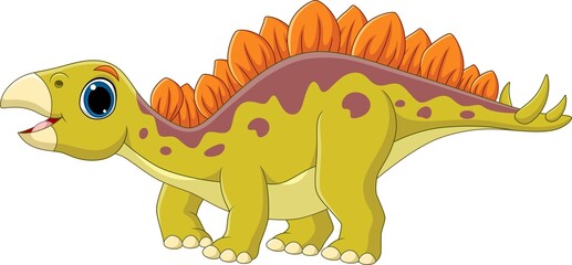 Cartoon little stegosaurus on white background