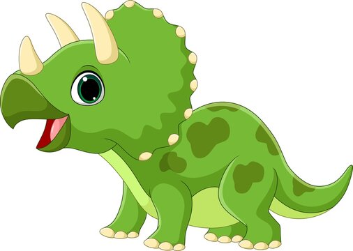 Cartoon funny little triceratops on white background