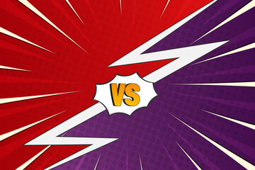 Vector versus fight comic pop art background design red and purple color