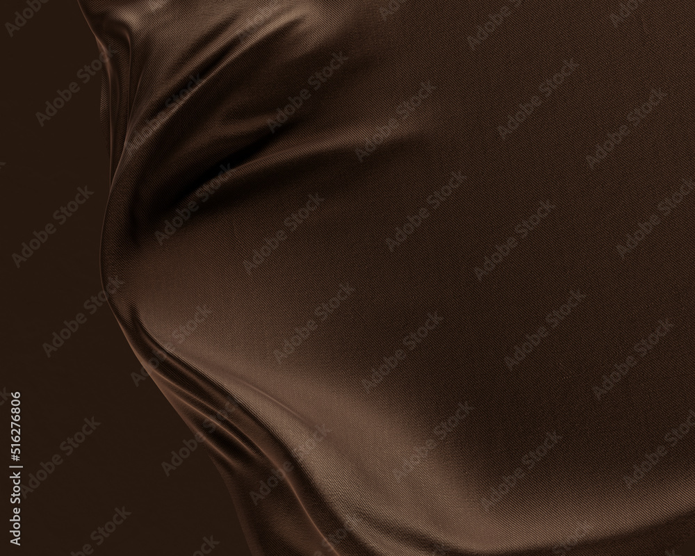 Poster elegant floating brown textile in air, cloth dynamic abstract background, fabric fly 3d rendering