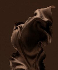 Elegant Floating brown textile in air, cloth dynamic abstract background, fabric fly 3d rendering