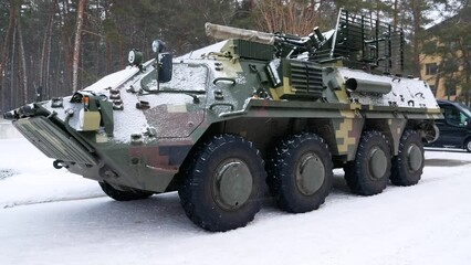 Armored fighting vehicle of the Ukrainian army before leaving for a combat mission. The real war between Ukraine and Russia