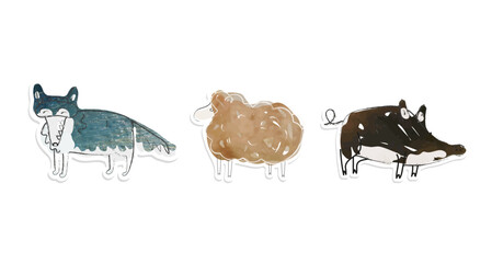 animals stcikers colorful vecor cartoon illustration set