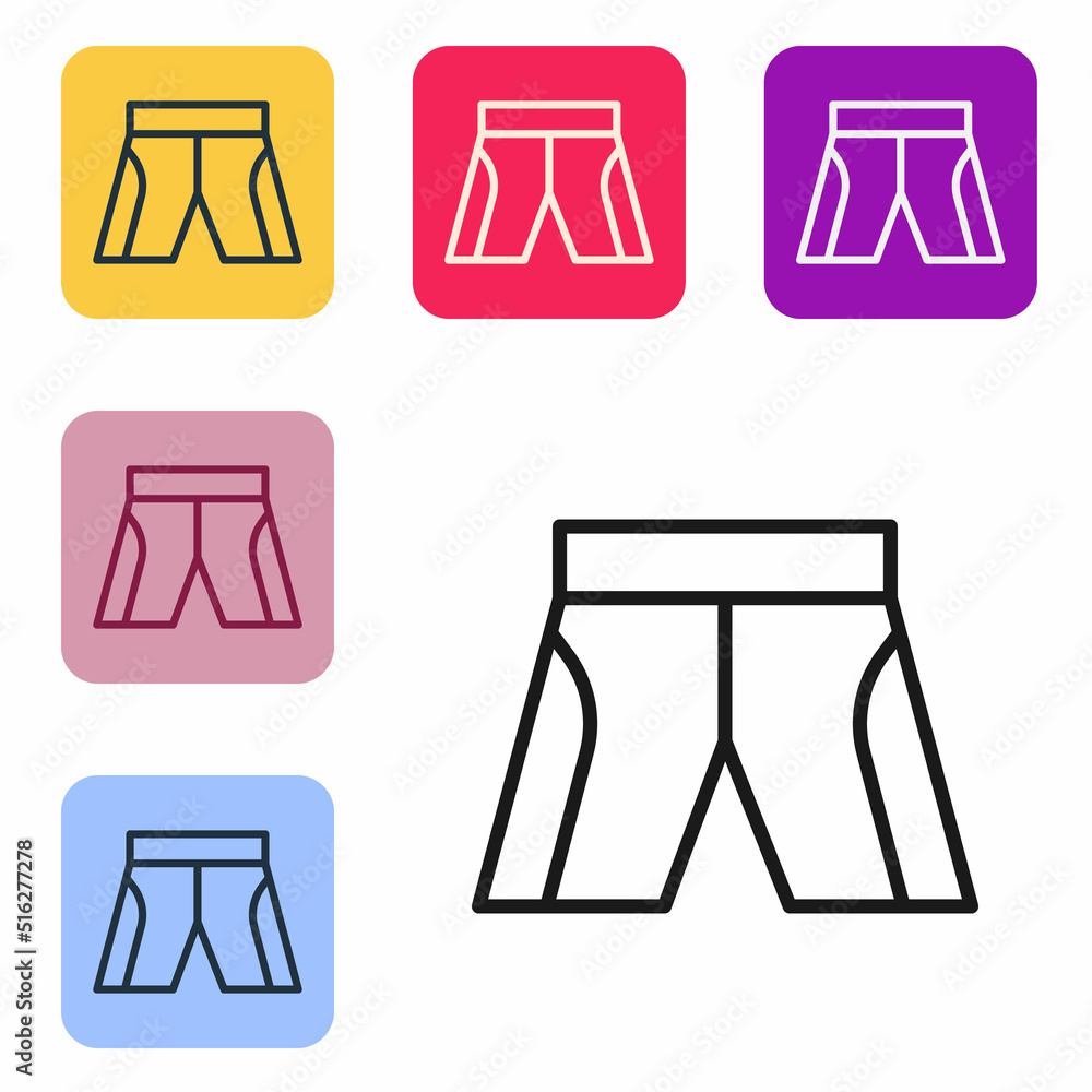 Poster black line short or pants icon isolated on white background. set icons in color square buttons. vect