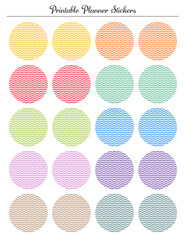 Chevron circle stickers. Colored round labels. Printable sheet weekly, daily planner.