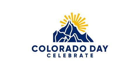 celebrate colorado day logo design, colorado peak logo and sunrise