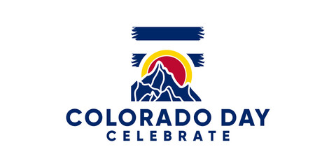 colorado day memorial logo, celebrate colorado day, with colorado crest and colorado flag colors