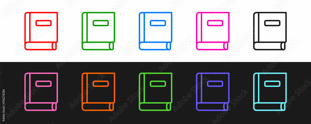 Poster set line science book icon isolated on black and white background. vector