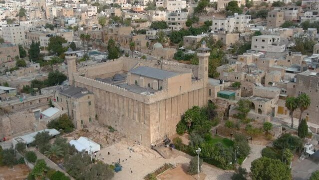 Aerial view over Cave of the Patriarchs in West Bank, Hebron

Drone view from Israel Hebron City Cave of the Patriarchs, 2022

