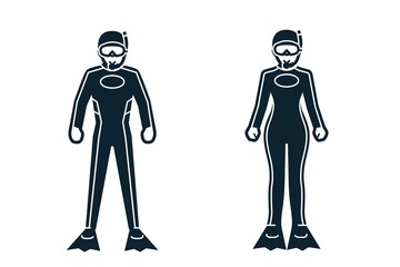 Diver, Sport Player, People and Clothing icons with White Background