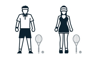 Tennis, Sport Player, People and Clothing icons with White Background