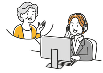 女性オペレーターに相談するシニア女性客