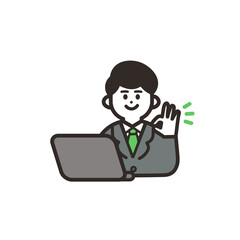 PCを使用してOKポースしているスーツの男性 green