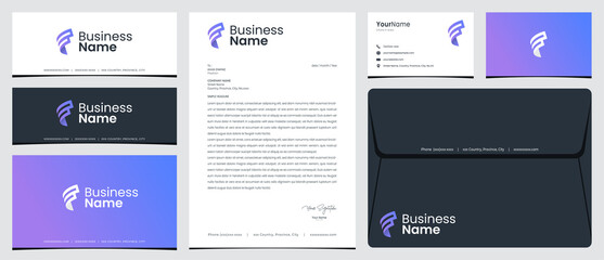 P digital paper logo with stationery design, business card and social media banner