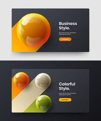 Trendy realistic balls website template collection. Vivid placard vector design concept set.