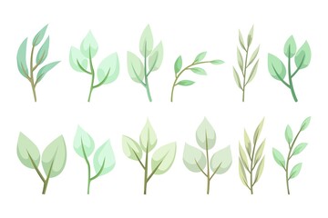 hand drawn green leaf collection isolated on white background for ornament, wedding or engagement invitation, social media post, greeting card, banner, poster design