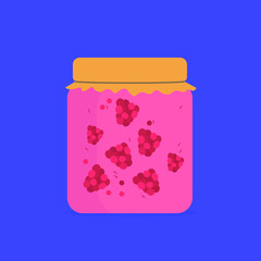 Jar with raspberry jam and closed lid