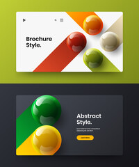 Clean site screen design vector concept set. Simple 3D spheres brochure illustration collection.