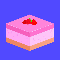 Piece of strawberry cake with berries on a plate
