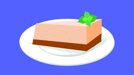 Slice of chocolate cheesecake with mint leaves on a plate