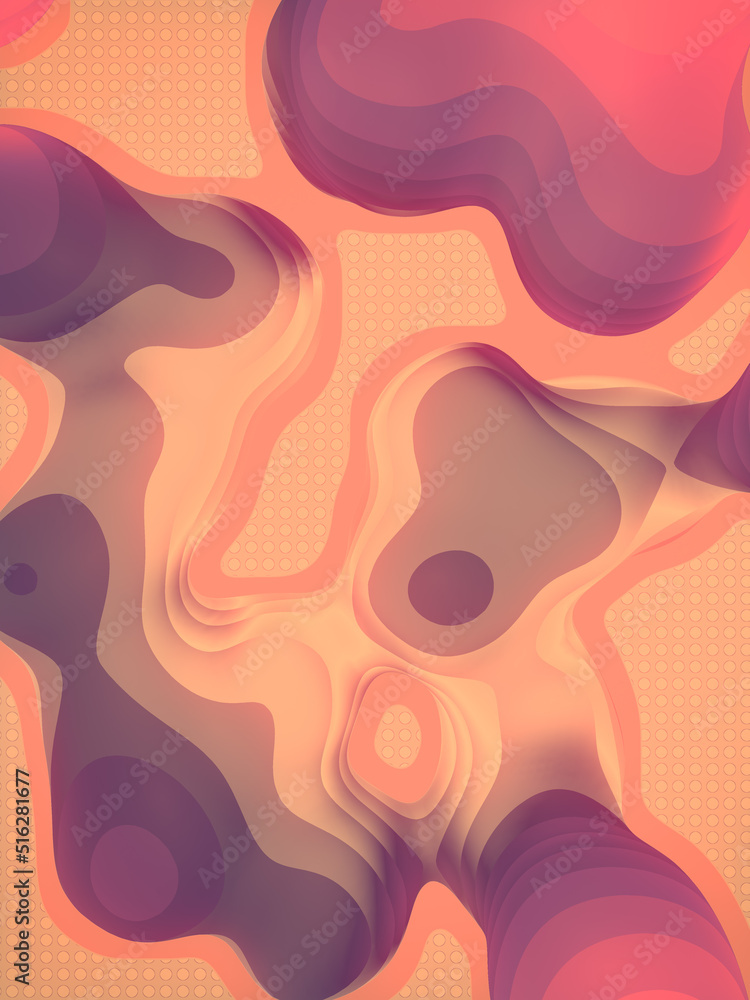 Poster Flat multicolor organic fluid abstract shapes. Modern wavy geometric background. 3d rendering digital illustration