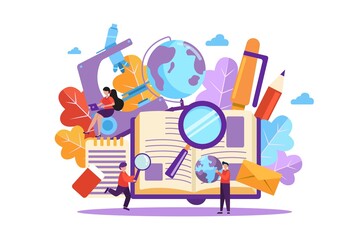 The little ones are studying on many learning resources such as books, globes, microscopes. They are all symbols of school learning. Therefore, education provides good opportunities.