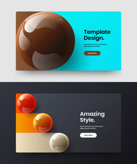 Creative realistic balls landing page layout bundle. Geometric website screen design vector template collection.