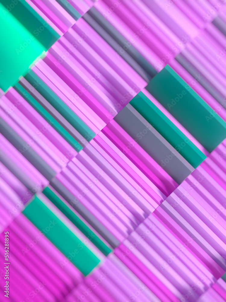 Fototapete rectangular blocks pushed up by waves. modern 3d rendering graphic. abstract background. digital ill