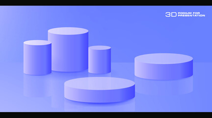 3D podium. Cylindrical pedestal. Minimalistic 3D scene-podium for the presentation and demonstration of trade objects. Vector illustration stage for presentations