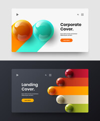 Simple placard vector design concept set. Modern realistic spheres cover template composition.