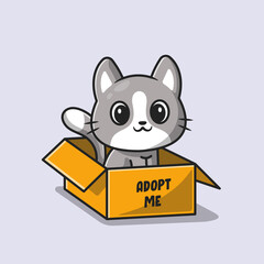 Cute Cat In Box Cartoon Vector Icon Illustration. Animal Love Icon Concept Isolated Premium Vector. Flat Cartoon Style