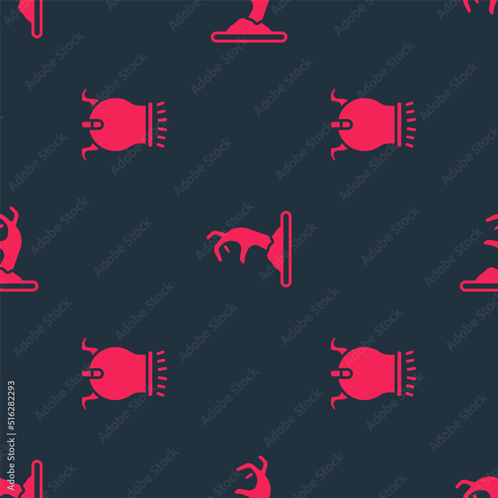 Poster set witch cauldron and zombie hand on seamless pattern. vector