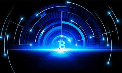 Abstract businessman Door open Light of Bitcoin technology background Hitech communication concept innovation background vector design.