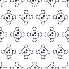 Skull and bones outline icon seamless pattern. Cartoon style. Danger toxic sing. Outlaw and piracy symbol. Vector illustration