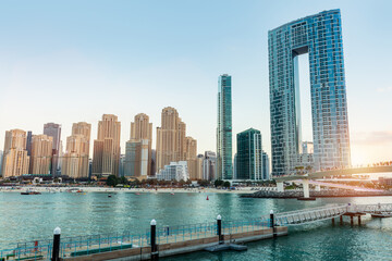 Naklejka premium Dubai jumeirah beach with marina skyscrapers in UAE