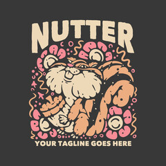 t shirt design nutter with squirrel carrying a nut with gray background vintage illustration