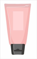 Cream cosmetics. Cosmetics packaging. Beauty treatment. Facial beauty. Isolated object. Pink tube. Illustration in a flat style.