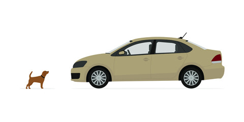Obraz premium Dog in front of a car on a white background