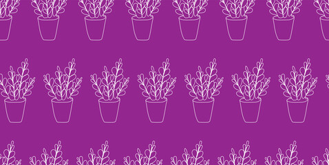 One line home plants silhouette. Botanical Continuous line pattern. Contour endless illustration isolated. Minimalist art vector decor.