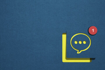 new incoming chat alert blue paper cut with yellow paper underlay  including copy space for add word text title