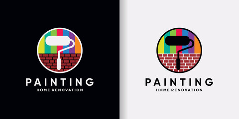 Painting logo design template with rainbow color and creative element Premium Vector