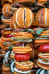 Beautiful dried fruit Christmas garlands on sale at Bath Christmas market.