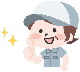 半袖の作業服を着たシニア女性スタッフのイラスト