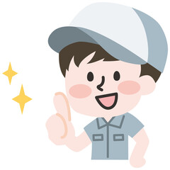 半袖の作業服を着た男性スタッフのイラスト