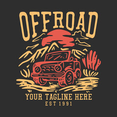 t shirt design off road with jeep car and gray background vintage illustration - obrazy, fototapety, plakaty