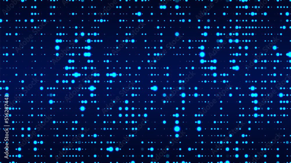 Poster abstract background with blue glowing dots. grid of blinking dots. the flow of scientific data in cy