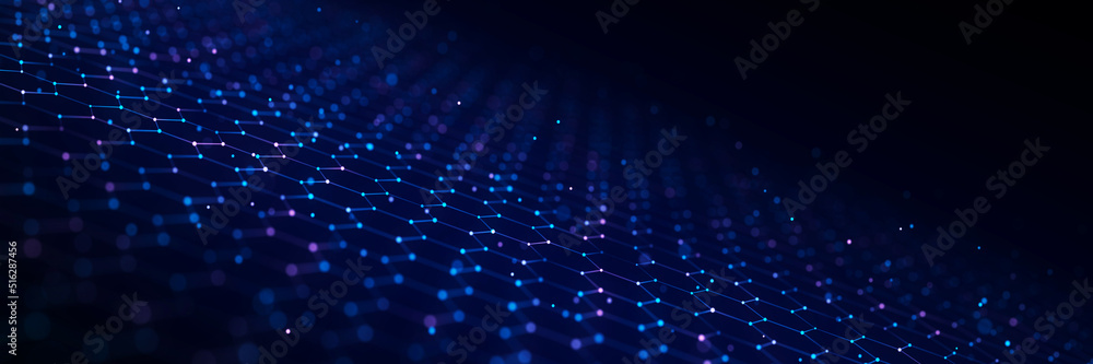 Poster futuristic perspective grid of hexagons. futuristic honeycomb concept. digital technology webflow. b