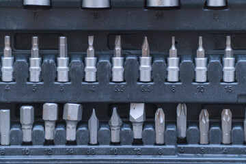 A set of torx tools, socket wrenches, screwdrivers and other tools. A tool for car repair. Selective focus